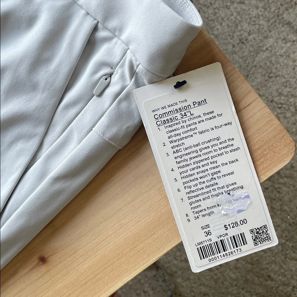 NWT Lululemon athletica Men's Light Gray Commision Pant Classic 34
